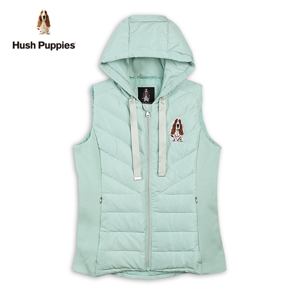 Hush Puppies 背心 女裝拼接織帶刺繡狗羽絨連帽背心