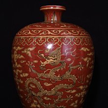 中国古玩　大明嘉靖年製　色絵龍紋様 明 明代永乐时期青花釉里红海水江崖龙纹梅瓶_瓷器_金色展厅_北京么德比 梅瓶 その他