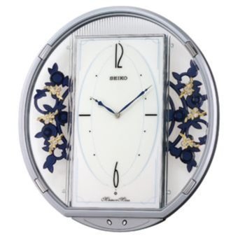 神梭鐘錶】SEIKO CLOCK 古典花卉音樂透明銀橢圓高級掛鐘型號: QXM158S
