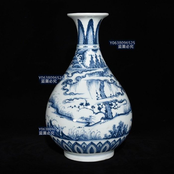 明天順青花人物故事紋玉壺春瓶，34×21，700707 青花官窯五彩二手【古雲