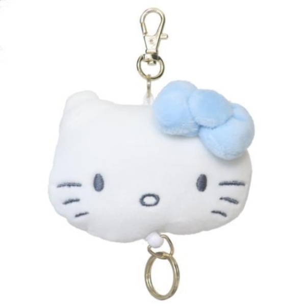 小禮堂 Sanrio 三麗鷗 Hello Kitty 絨毛玩偶伸縮鑰匙圈 (灰藍款)