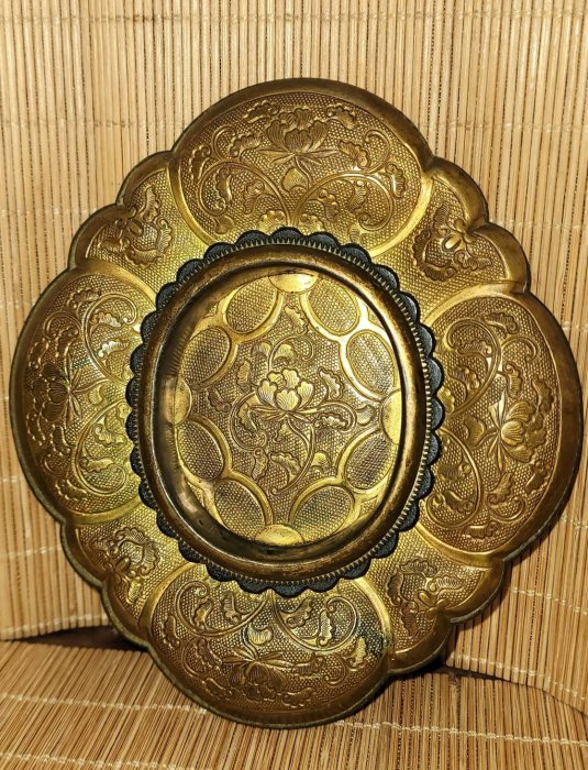 六合堂@@@日本百年皇城古董等級銅鎏金手鎚花引手～参考年代：明治年