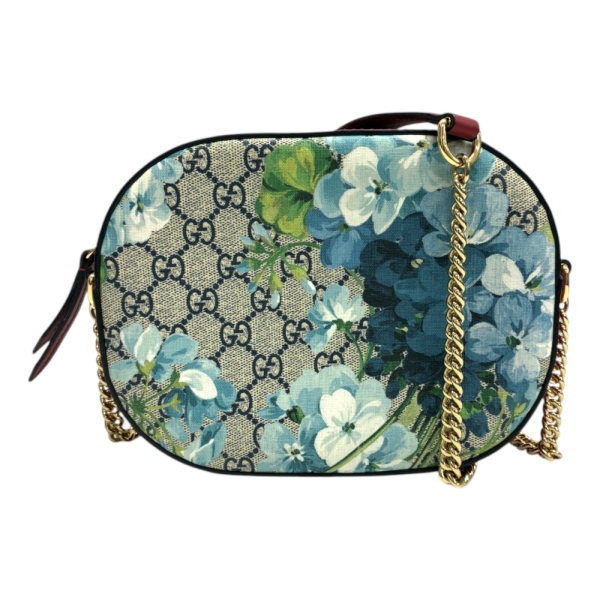 GUCCI 古馳 紅色 牛皮 藍色 印花 帆布 GG Supreme Blooms 409535 【二手名牌BRAND OFF】