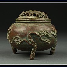 高岡銅器 香炉 須賀月芳 造 蝋型鋳銅 三友文香炉 松竹梅紋様 共箱 勇福堂》】日本香道具－須賀月芳造【高岡銅器玉型松竹梅紋（三友文