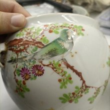 花鳥粥罐 精美民國粉彩花鳥粥罐，品相完好如初， GANG釉彩細膩絢麗，實用