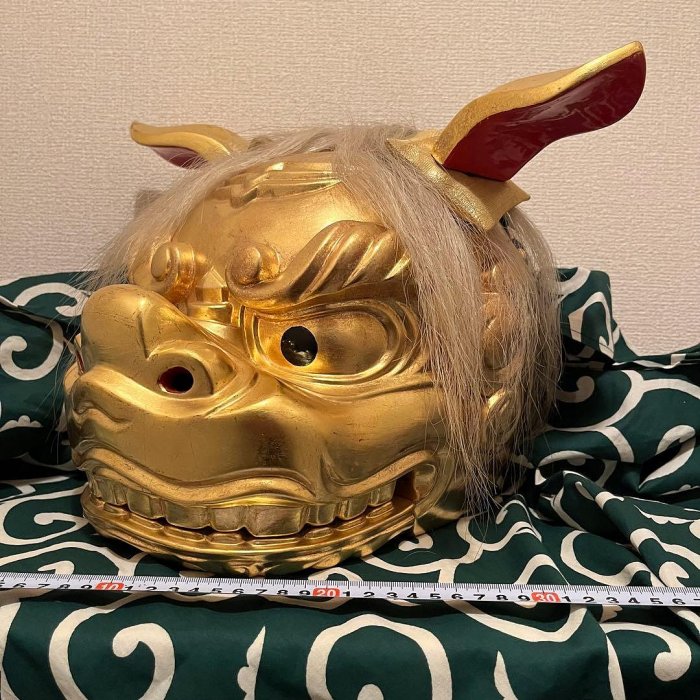希少】獅子舞獅子頭金箔木雕魔除金彩古美術木製木雕お祭り| Yahoo拍賣