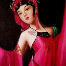 金王記拍寶網】U1380 中國近代油畫家陳逸飛款手繪油畫一張美人圖~ 罕見