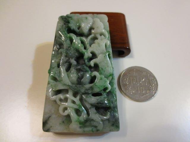 A 貨 當舖 流當品 老翡翠 花青 雙面 厚實 A貨 立體 龍鳳雕 翡翠 玉牌