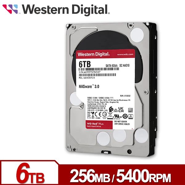 WD 紅標 Plus 6TB 3.5吋 NAS硬碟 WD60EFPX
