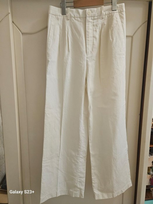 近全新｜Uniqlo 女裝 高腰西裝 亞麻混紡 打褶寬長褲 白色 M