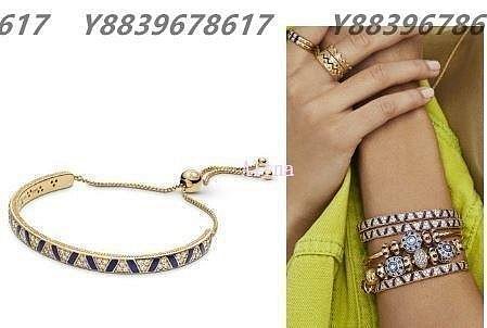 美國代購PANDORA 鍍18k新款藍色寶石條紋滑動手鍊 925純銀 CHARMS