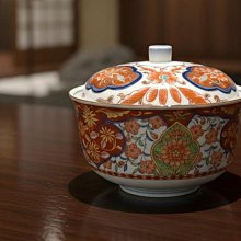5/4結標日本伊萬里染錦染付蓋碗急須湯吞煎茶道具套組BED0602 -茶道具侘