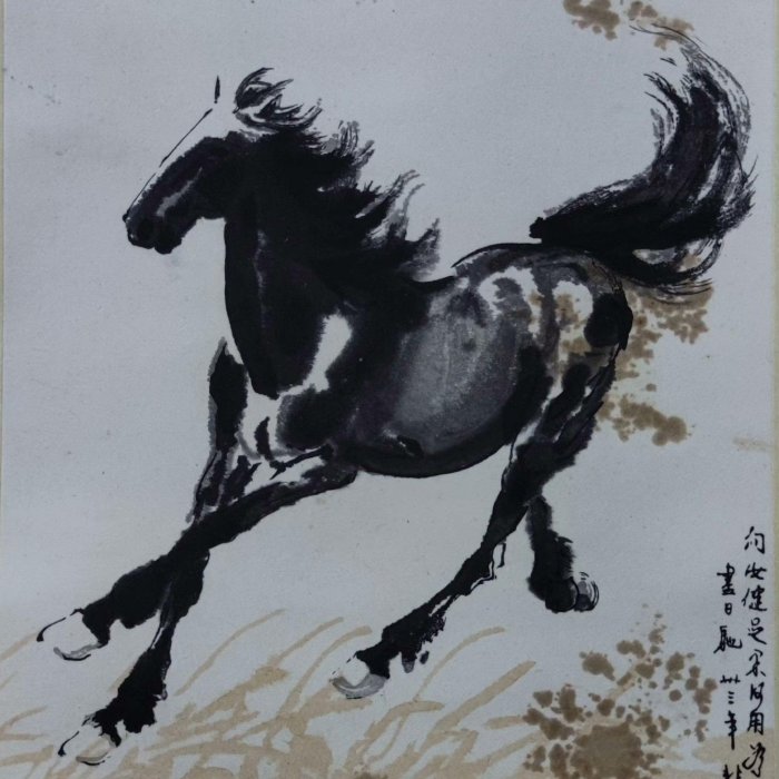 嚴選徐悲鴻奔馬圖木版水印字畫，60至70年代佳作綾裱紙本裝裱收藏品奔馬