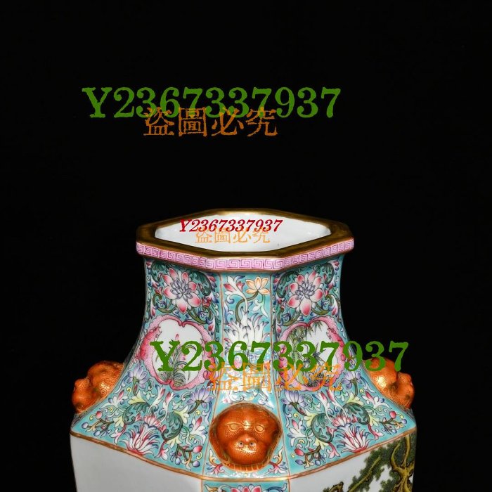 清乾隆粉彩描金四美圖方瓶，高34cm直徑16.5cm58833 瓷器青花粉彩【快樂