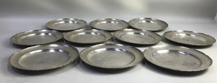 藏舊尋寶屋】古日本名工匠藏六居造純銀打離槌目菓子盆/盤十客附