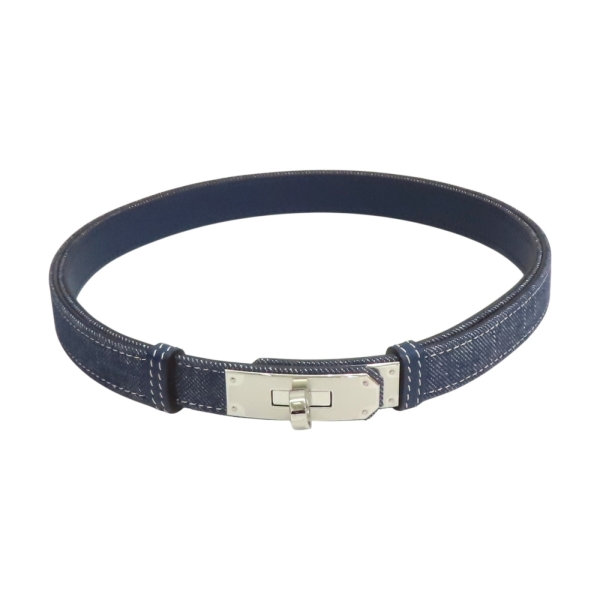 HERMES 愛馬仕 藍色 Denim/Epsom牛皮 Kelly Jean 皮帶 W刻 銀釦 【二手名牌BRAND OFF】
