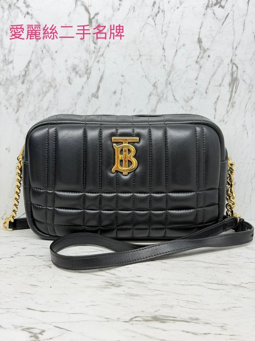 Burberry Lola 黑色絎縫小羊皮 TB 標誌 相機包