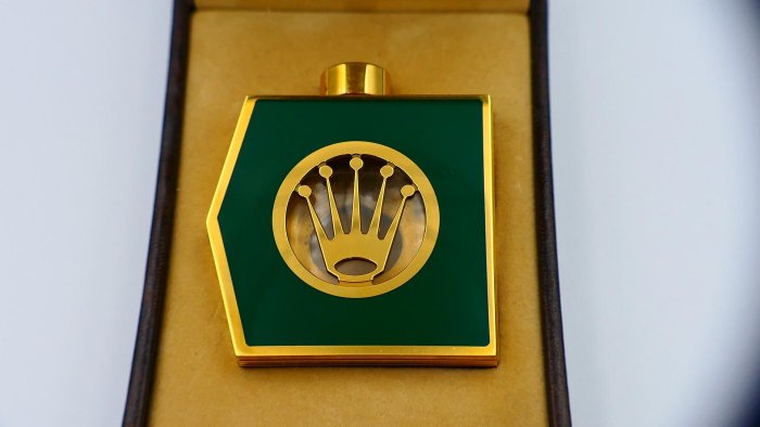 【美好時光】罕見古文物ROLEX勞力士1970年代銅製綠色琺瑯烤漆香水罐 !  盒裝完整美藏品!