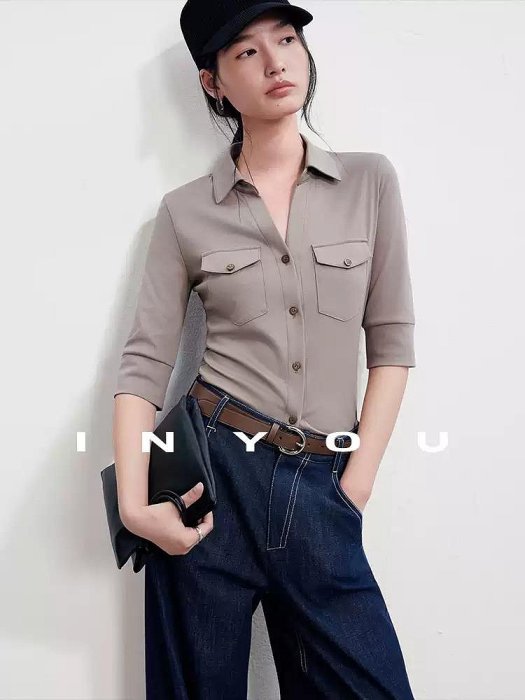 IN 智感女性休閒棉感爽滑舒適V領修身型收腰七分袖針織T恤襯衫 VOUS AIMER 60830