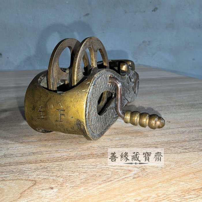 老式銅墨斗十二生肖龍頭造型純銅材質手搖式設計木工畫線工具收藏擺件
