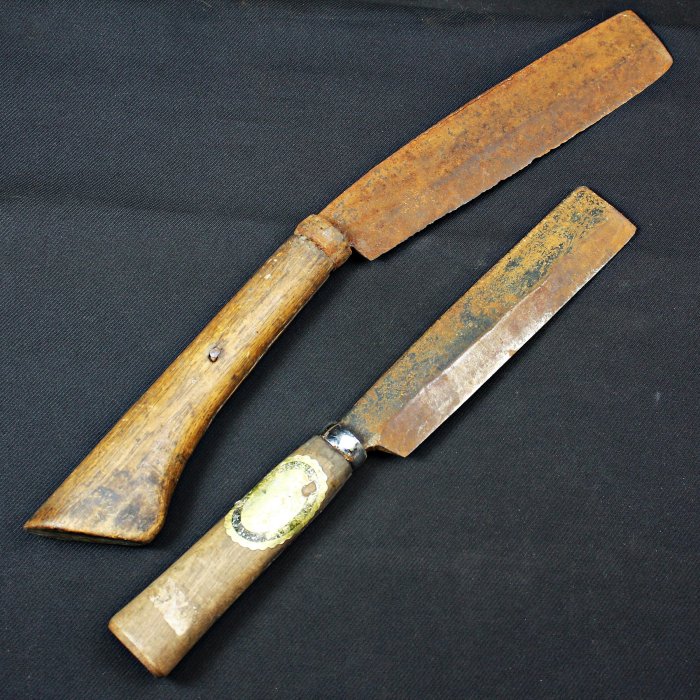 【桑園の】日本鍛造工藝 老刀具 厚肉 老柴刀 砍柴刀 柴刀 鉈 兩件一拍 J 1057 | Yahoo拍賣