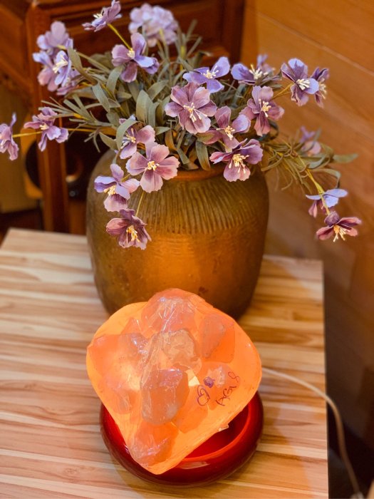 玄呈 鹽燈 純手工雕琢crystal lamp鹽晶燈❤增桃花人緣❤心心相印愛心聚寶盆6吋#8↘2680元