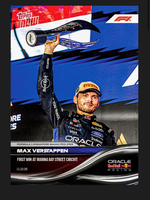 《預購早鳥優惠》新加坡首冠 Max Verstappen - 2026 Formula 1® Topps NOW® - Card 67 普卡