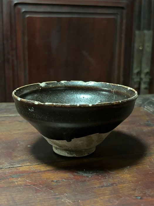 南宋時代　黑釉天目茶碗 二個 福清窯茶盞 唐物　古賞物　時代物(B-36) 宋代江西吉州窯黑釉天目盞茶盢，器型端正，尺寸精巧，手工考究。經典深