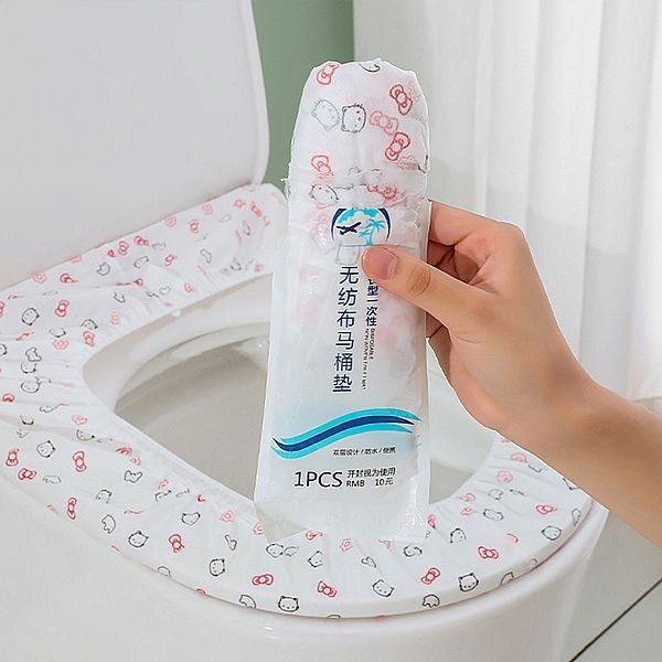 一次性無紡布加厚雙層馬桶套(印花)1入【小三美日】 DS023482 旅行 出國 國旅 上廁所 衛生
