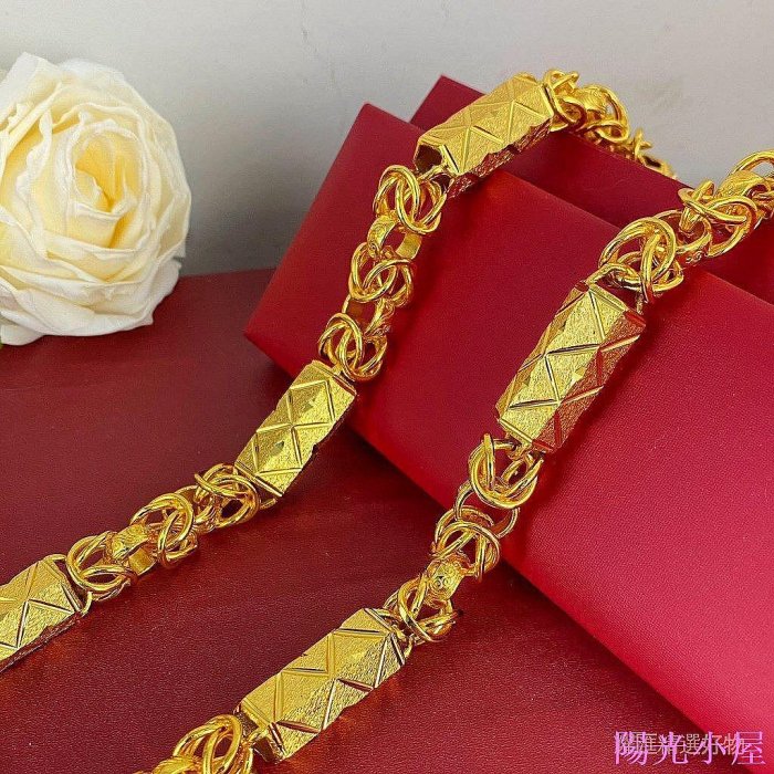 【優選】12mm六角龍骨項鍊龍頭霸氣仿越南沙金鍍24K首飾歐幣金飾錫金項鍊 沙金 首飾 飾品-陽光小屋