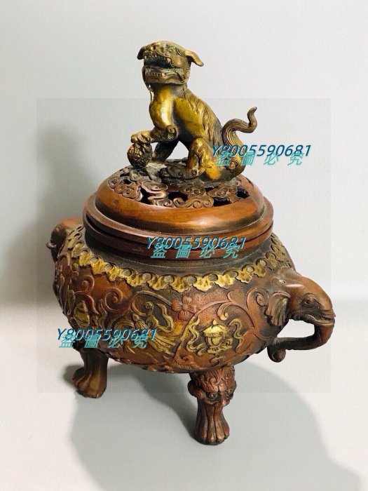 铜鎏金狮子香炉 老銅鎏金吉祥獅子香爐尺寸：高:25寬：22cm重量：125Z326728 【景天閣
