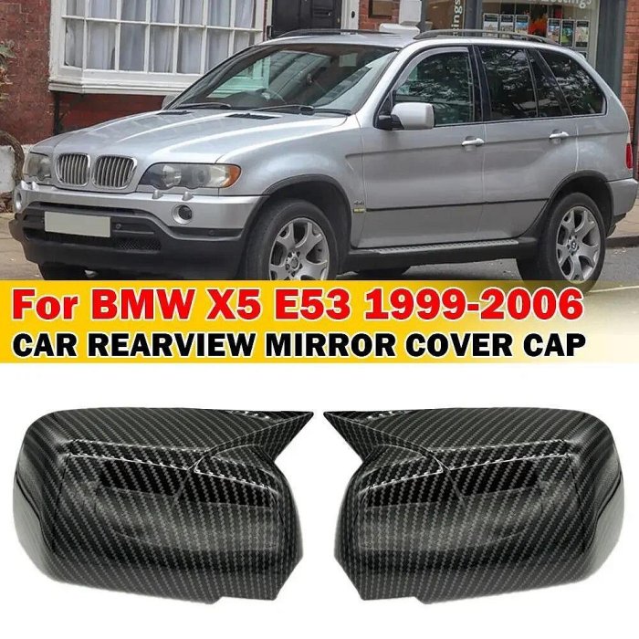 適用於 BMW X5 E53 1999-2006 汽車貼紙後視鏡後視鏡蓋翼蓋外門後視箱裝飾碳纖維外觀 ABS