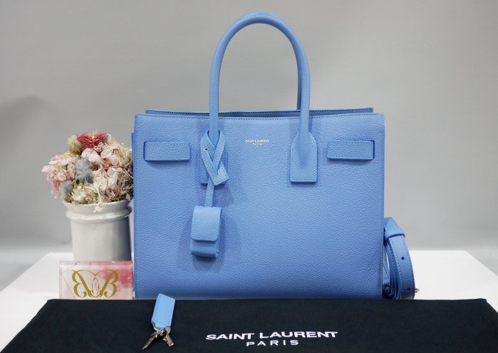 ☆優買二手精品名牌店☆ YSL 392032 SAC De Jour 寶石藍牛皮 手提包 肩揹包 斜揹包 兩用包 永恆包 公事包 醫生包 殺手包 超新美品
