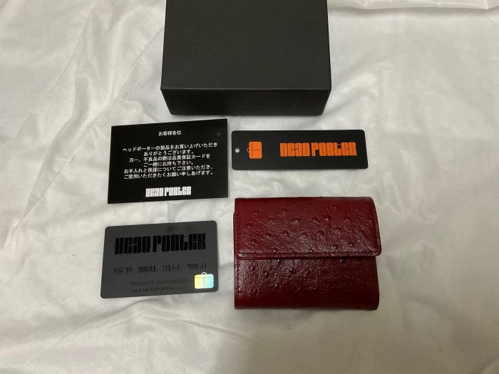全新 ** Head Porter ** Ostrichi 稀有 廢盤 絕版款 深紅色 真皮 皮夾 短夾 中夾 卡片夾 零錢包