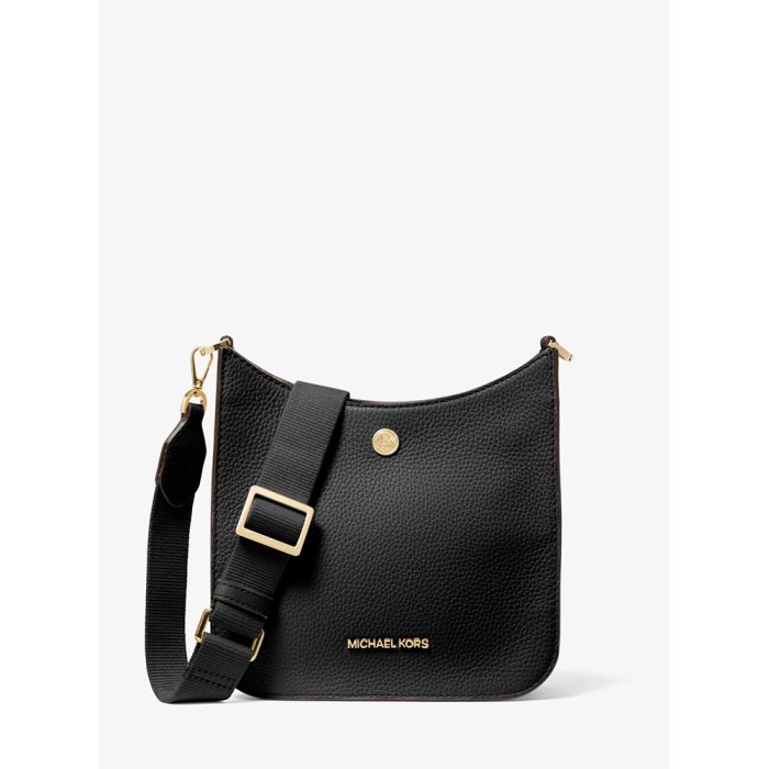 【Michael Kors】專櫃新款防刮牛皮 小款Briley黑色皮革斜背包/側背兩用包