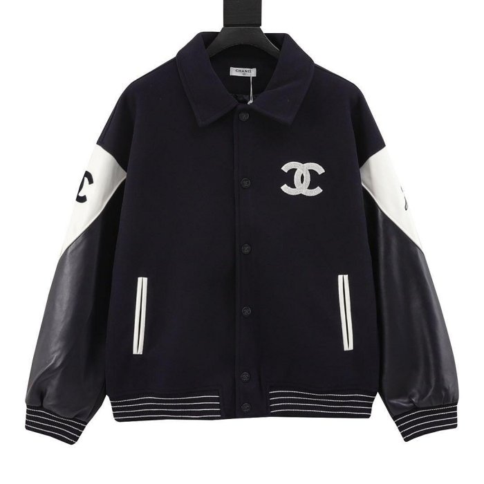 Chanel 香奈兒 皮衣 外套 夾克 拼皮棒球外套 刺繡百搭的必須入！戰術牛皮，質感極佳，修身版型