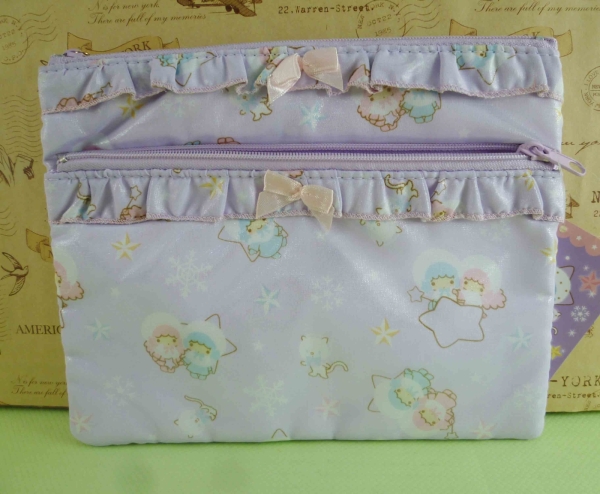 【震撼精品百貨】Little Twin Stars KiKi&LaLa 雙子星小天使~扁化妝包 雙拉鍊 紫