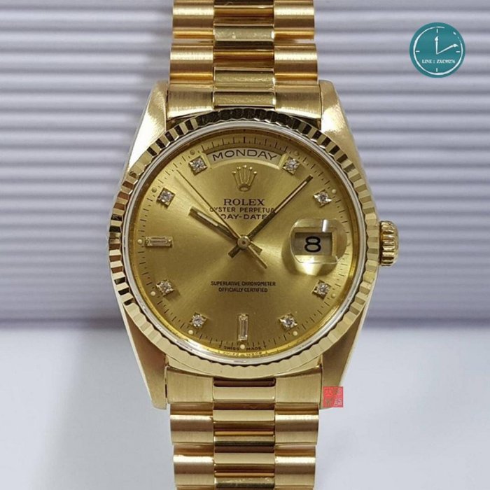 精品手錶 ROLEX 勞力士 蠔式 18K金 紅蟳 18238 錶徑36mm自動機械 金十鑽面盤 現貨