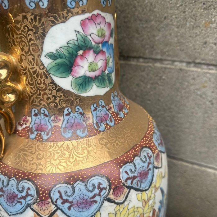 大型 花瓶 鳳凰 牡丹 金彩 陶器製 インテリア 豪華絢爛 金彩 花瓶 鳳凰