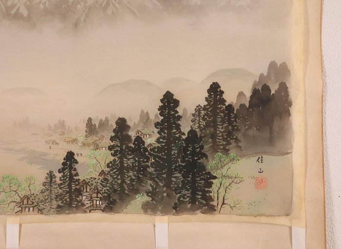 風景掛軸日本畫絹本雪山未裝裱| Yahoo拍賣