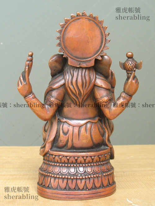 RELI-G_045)印度象財神純藏傳藏密紅財神可裝藏銅佛像四臂托盤象鼻財神