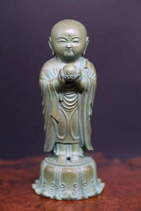 嚴選昭和時代青銅製童子地藏王菩薩古董銅像，日本東密佛教藝術珍品國際