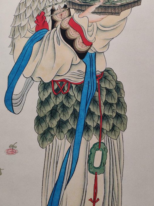 編號AQL167大四尺中堂，作舊帶證書，帶防偽作品天女圖作者張大千材料