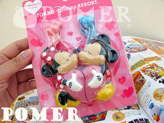 ☆POMER☆日本東京迪士尼樂園 絕版正品 米奇 米妮 愛心 接吻 發光 發亮 燈光 燈飾 吊飾 掛飾 項鍊 情人節