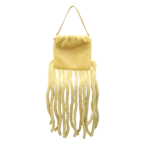 BOTTEGA VENETA BV 寶緹嘉 黃色 羊皮 毛絨 Curly Sheerling Fringed Clutch 630363 【二手名牌BRAND OFF】
