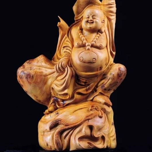 多藝多]正宗太行山崖柏骨化瘤花崖壁料招財彌勒佛總高約53*32*20cm 約重