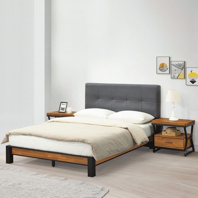 【DH】商品貨號2253商品名稱《施勝發》工業風柚木色5尺床片型床檯(圖一) 備有六尺可選.臺灣製可拆賣.主要地區免運費