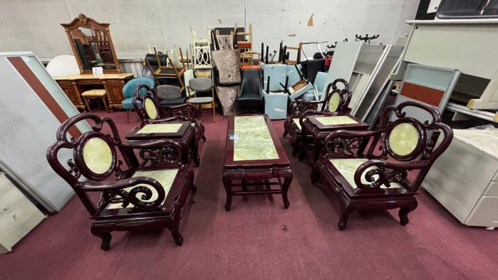 【非凡二手家具】紅木瑪瑙玉石實木椅組/4椅3茶几*實木椅*實木桌*桌椅組