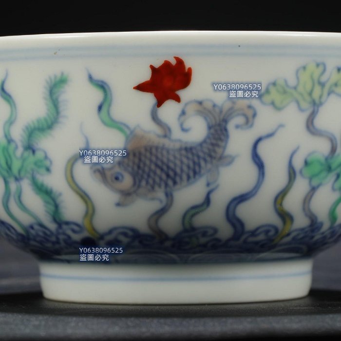 舊藏明代成化鬥彩魚藻紋杯尺寸高5公分口徑9公分官窯青花哥窯【古雲