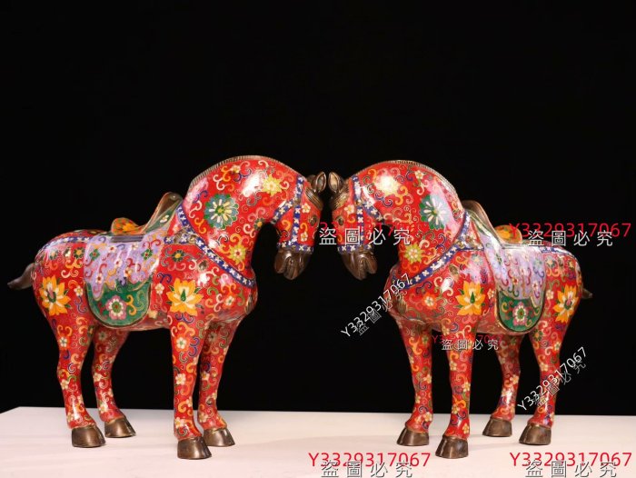 珍品純銅景泰藍掐絲琺瑯彩駿馬【千里馬•漢血寶馬】生肖馬馬到功成大
